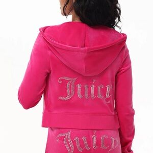 Juicy Couture Set Fuchsia Velour Set with Rhinestones